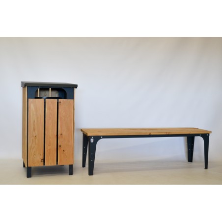 banc et poubelle en bois